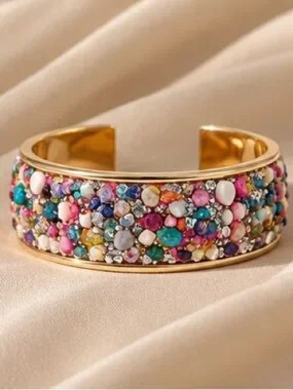 Gold Multicolor Beaded Cuff Bracelet